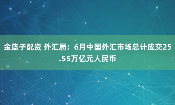 金篮子配资 外汇局：6月中国外汇市场总计成交25.55万亿元人民币